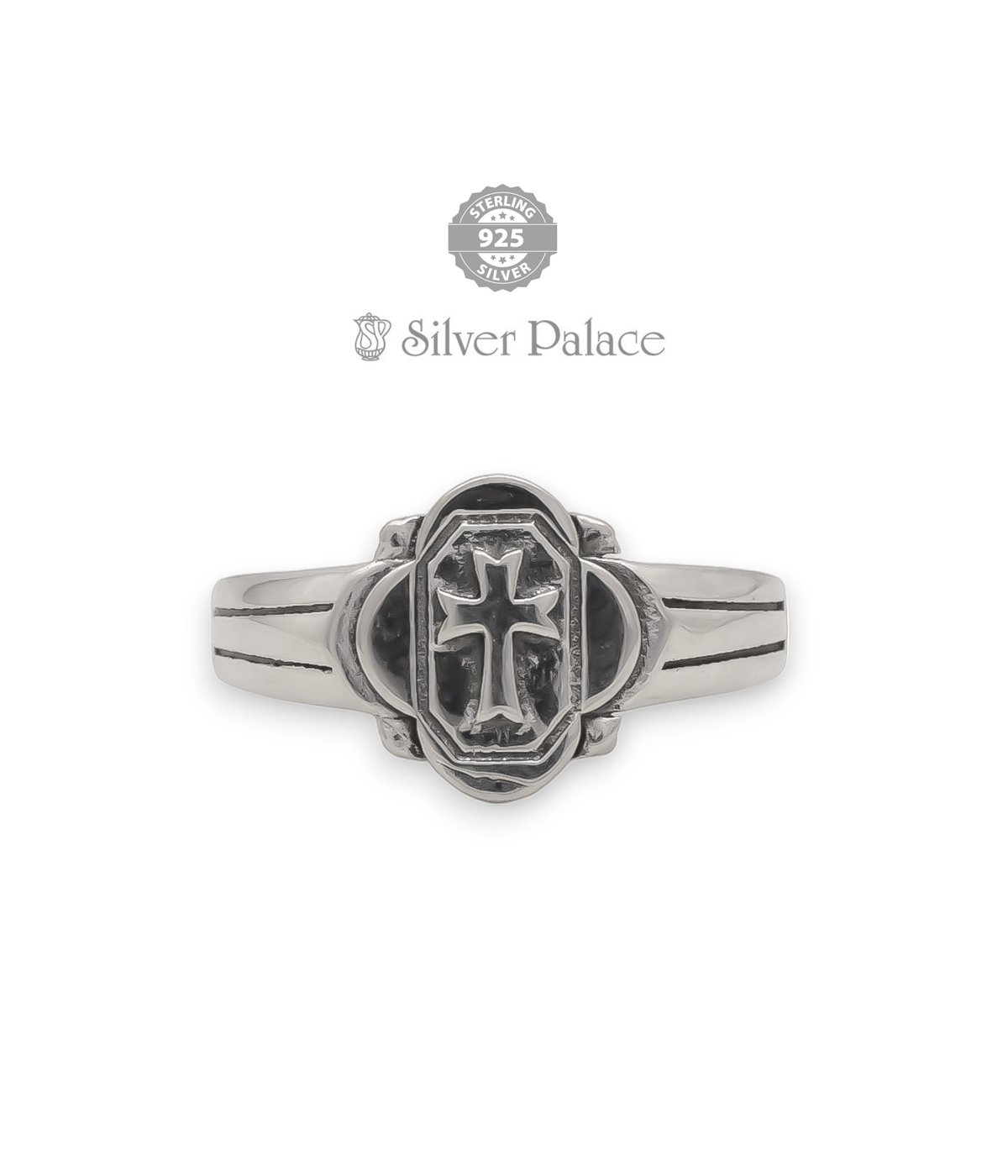 925 Silver Divine Collections Cross Bless and Save Symbol Men's Ring 