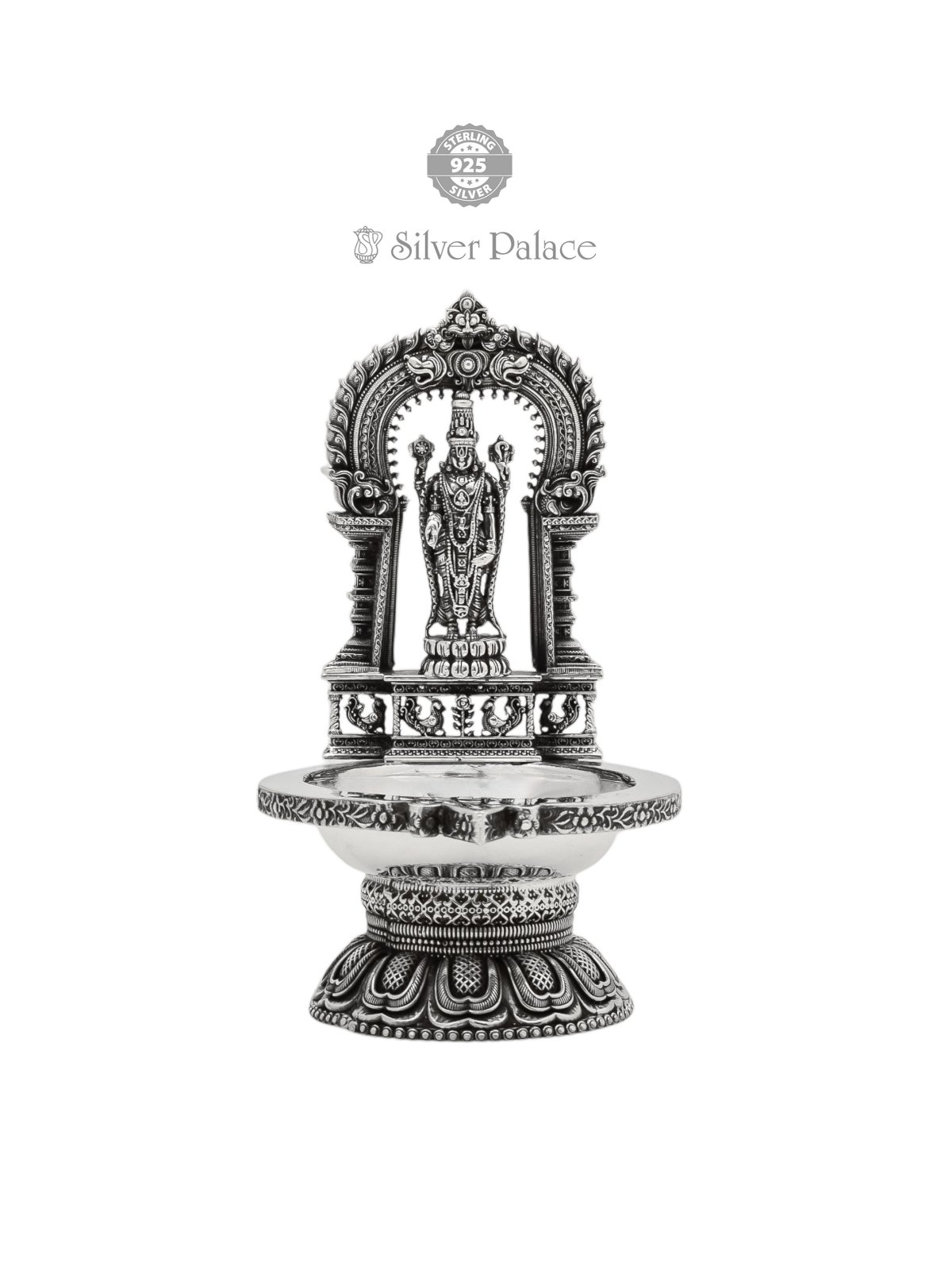 925 OXIDISED SILVER VISHNU MOTIF LAMP FOR WEDDING GIFT 