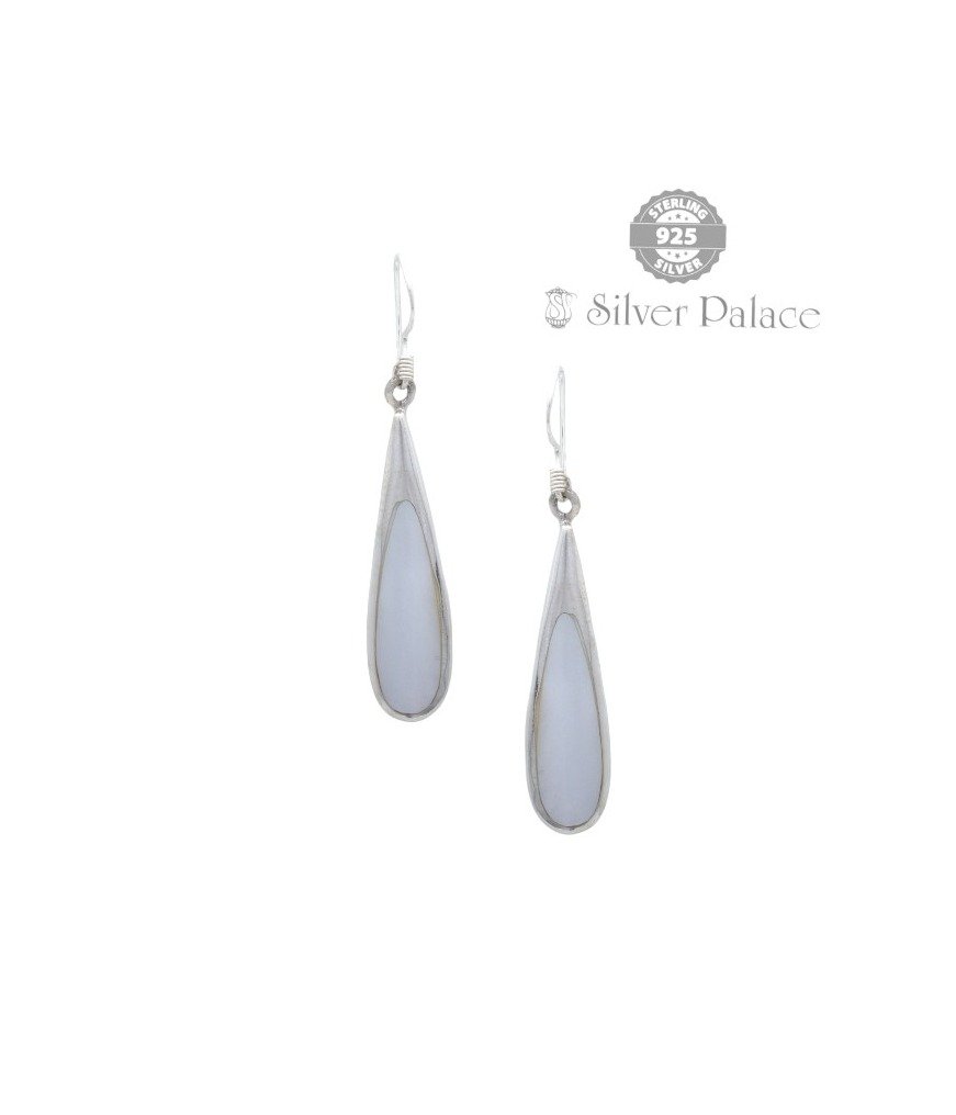 92.5 Silver Trishe Collection Elongated teardrop mother of pearl hook earrings For Girls
