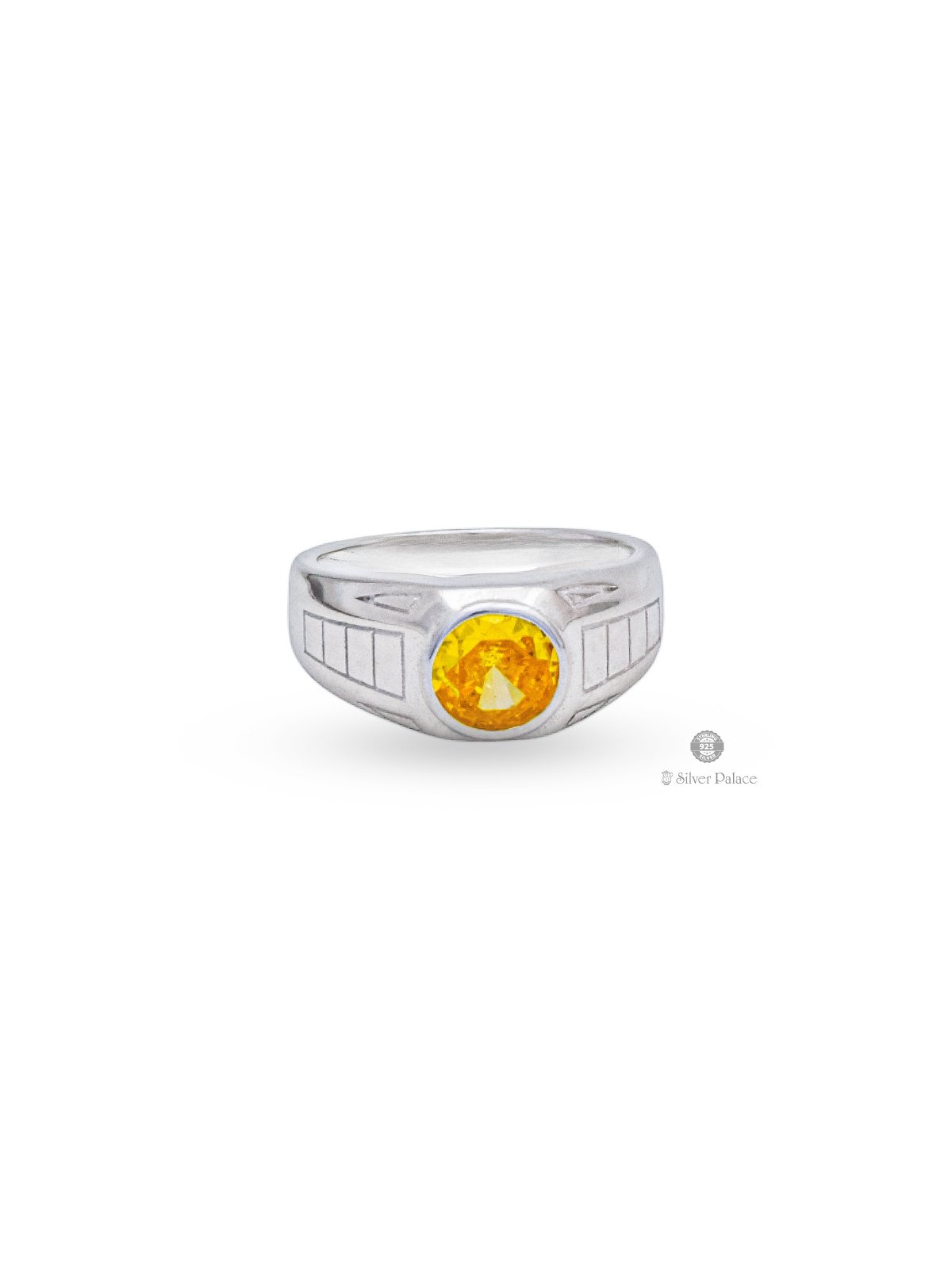925 STERLING SILVER ROUND SHAPE YELLOW RASHI RING FOR UNISEX 
