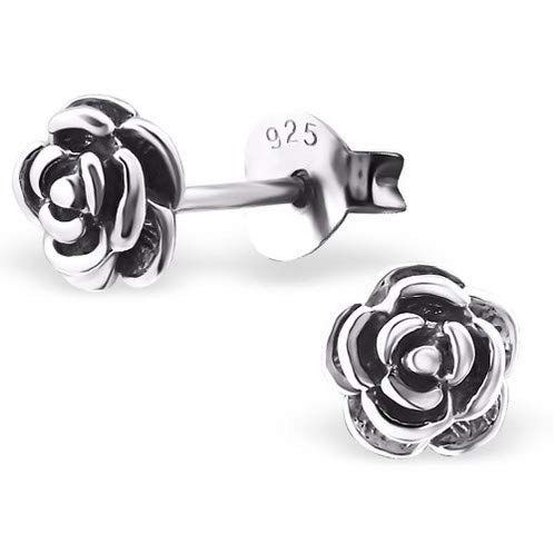 STERLING SILVER OXIDISED ROSE STUDS FOR DAILY WEAR