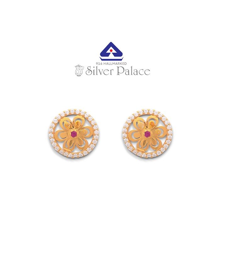 Kanche Collection 916 Gold  Earrings  Floral design & CZ Stone Studded with For Daily Use