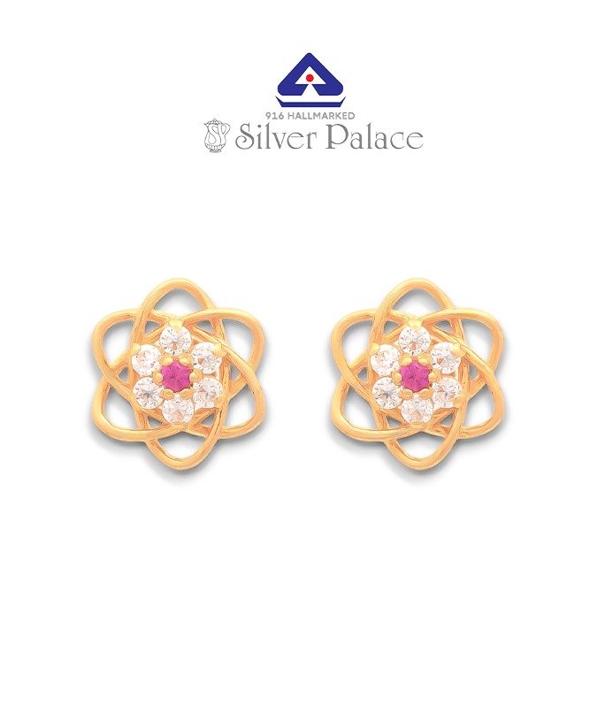 916 Gold with Kanche Collections CZ & Pink Stone Studded Fancy Earring For Girls  