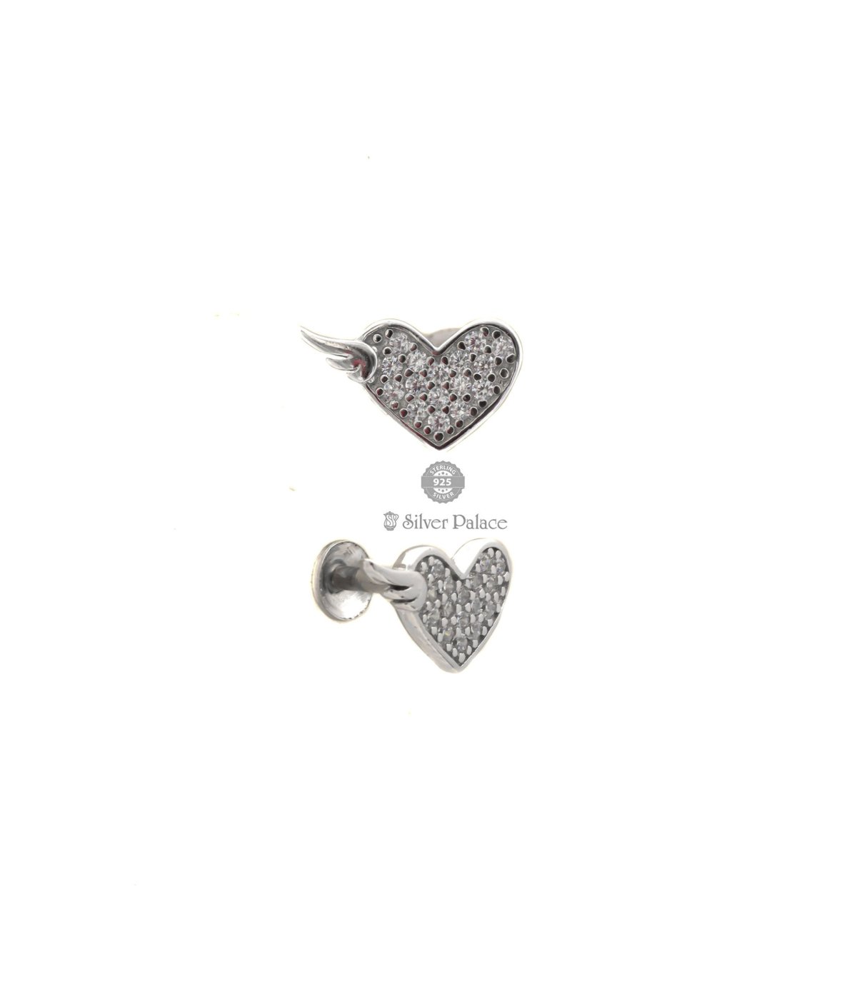 925 Silver Titsy Bitsy Collection Solitaire Heart Wings Studs Earrings for Women & Girls