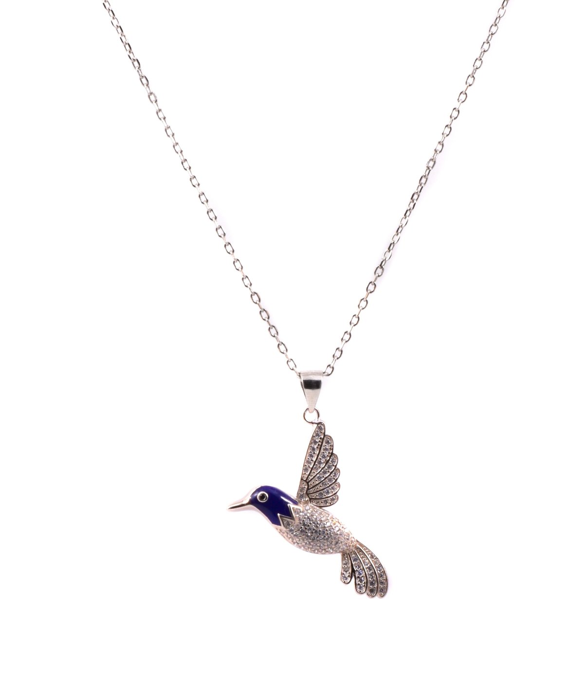 S925 Sterling Silver Chain for Women with Hummingbird Pendant Embelished with Beautiful Crystals