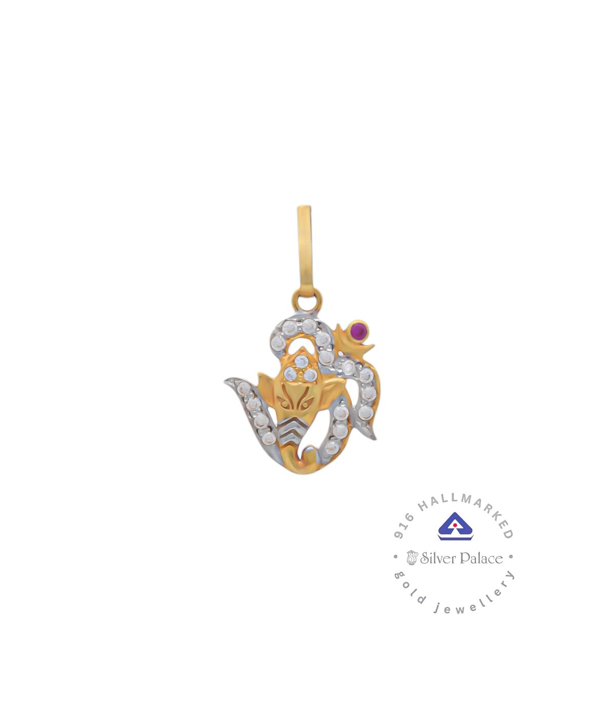 Kanche Collections 916 Pure Gold OM With Ganesha Divine Pendant With CZ Stone Studded For Mens & Womens 