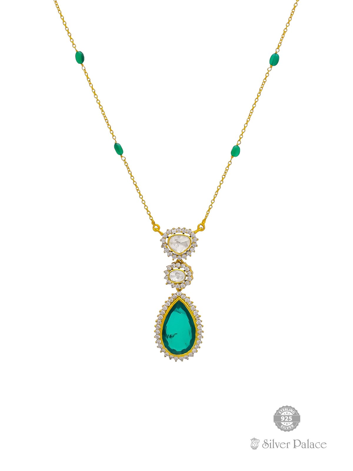 925 SILVER GOLD POLISHED VICTORIAN DESIGN EARRING AND CHAIN SET FOR LADIES ANITE COLLECTION 