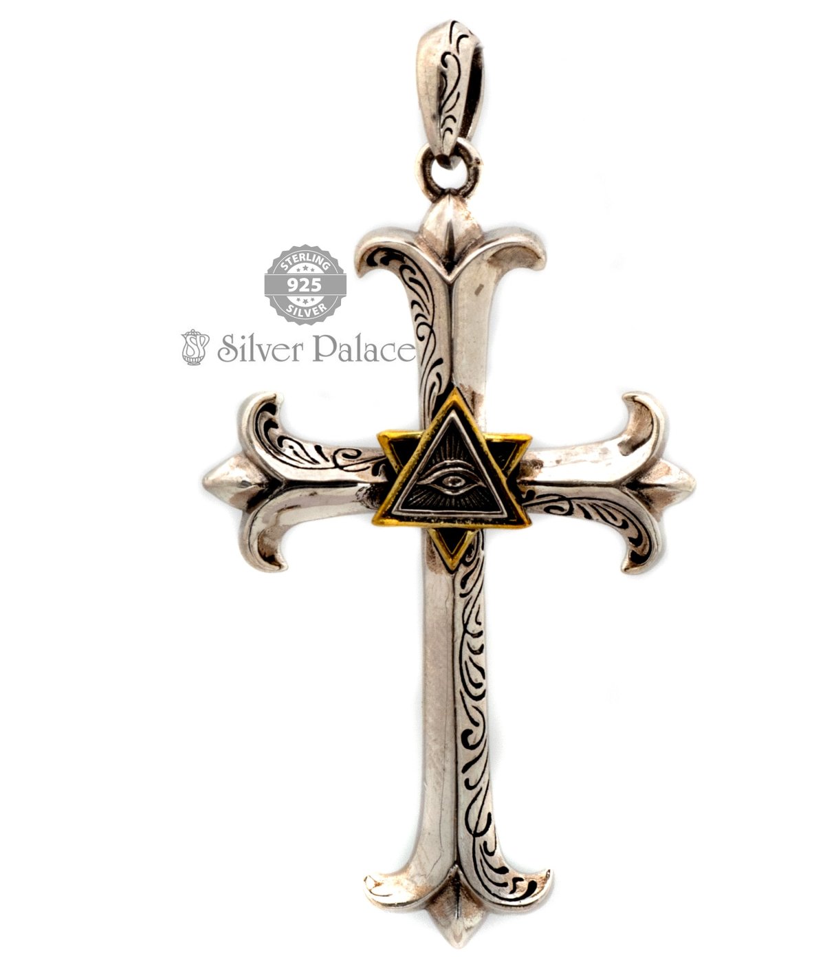 92.5 Oxidized Sterling Silver Eye of God Cross Pendant