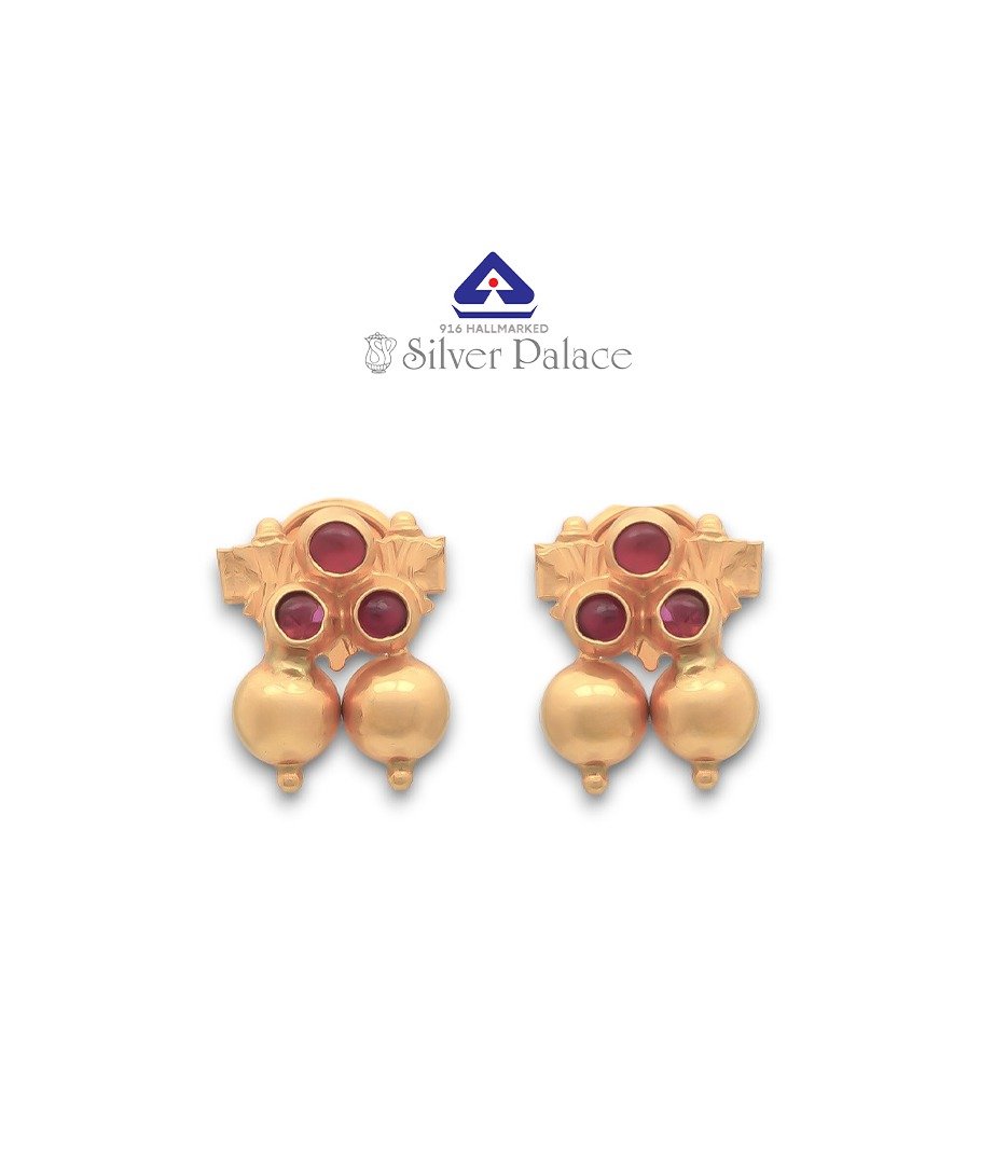  916  Gold With Kanche Collections Simple Design & Ruby Stone Studded Earring For  Daily wear 