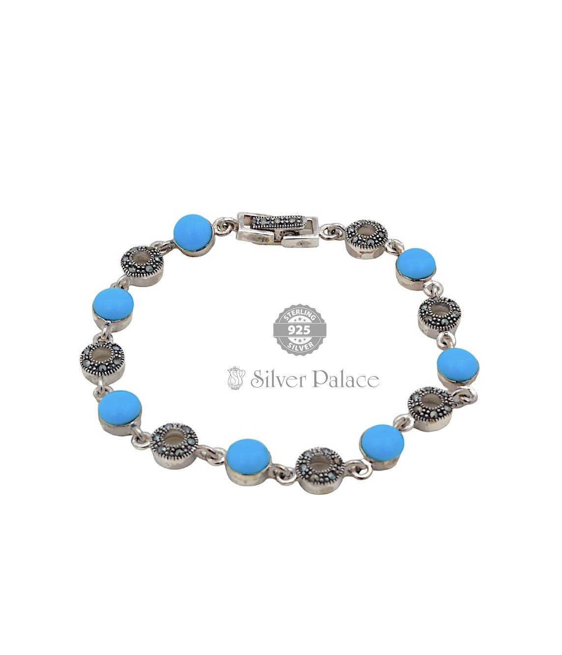 925 Sterling Silver With Turquoise Gemstone Studded  Bracelet 