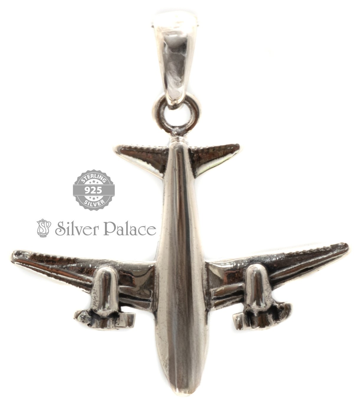 925 Sterling Silver 3D Airplane Pendant 