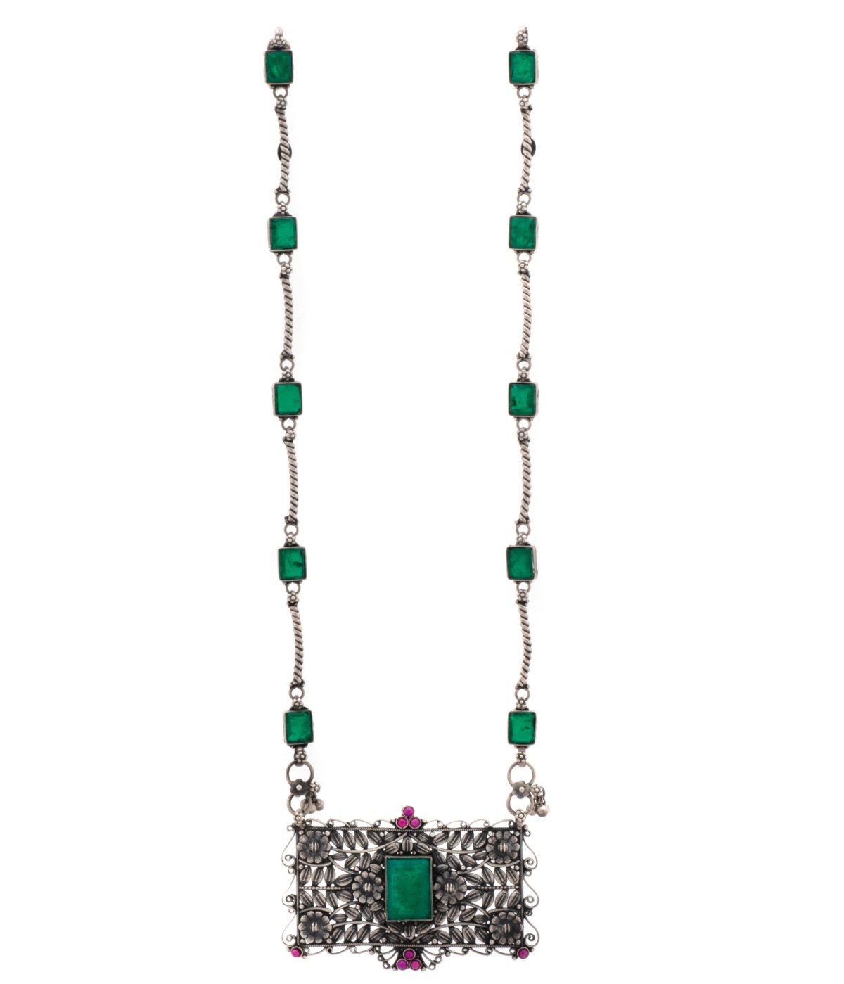 Elegance jewels Oxidised Long Chain green Stone Necklace