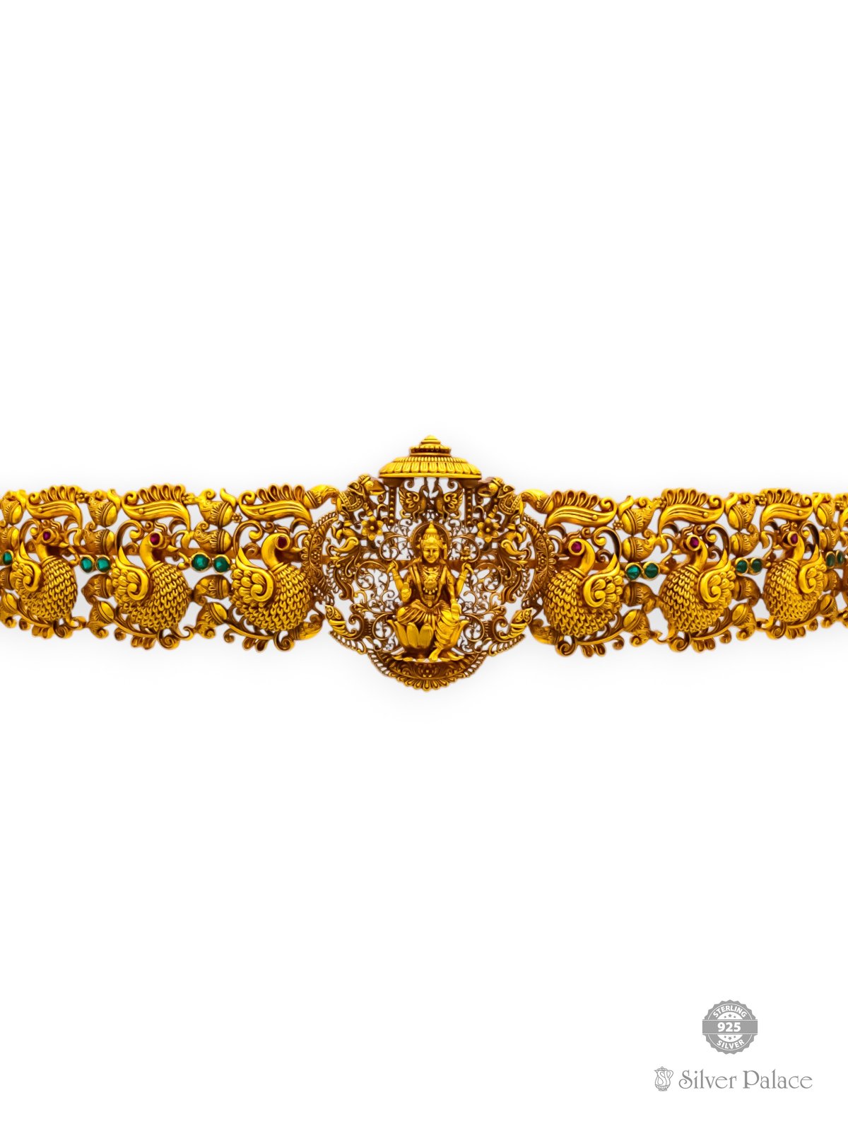 925 SILVER GOLD POLISHED LAKSHMI WITH SWAN DESIGN OTTIYANAM FOR WOMEN ANITE COLLECTION 