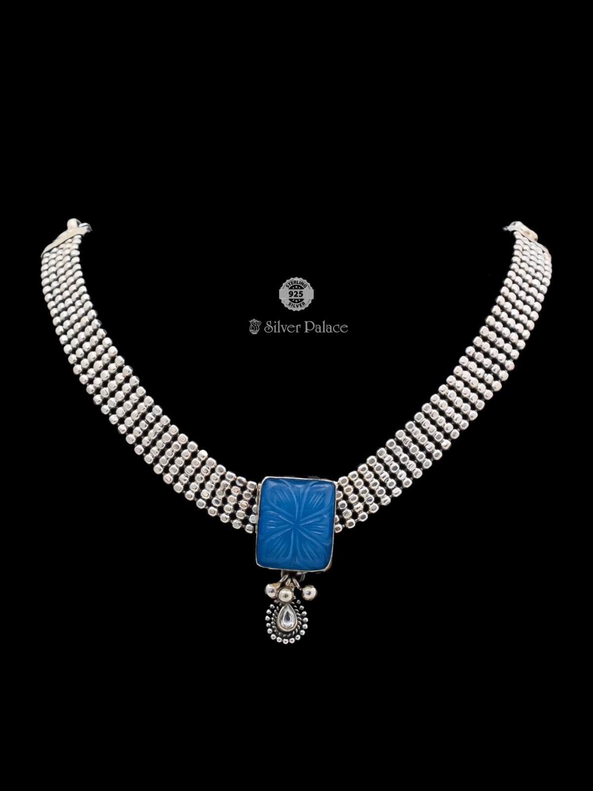Sterling Silver Blue Stone Royal Choker Mannj Collection
