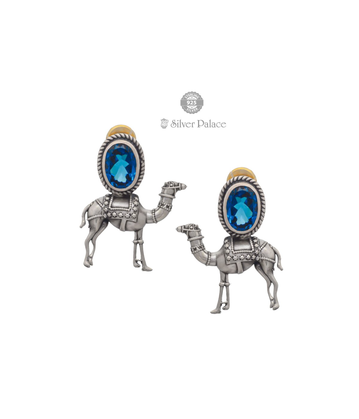Ruch Collections 92.5 Silver blue stone camel contemporary earrings for women