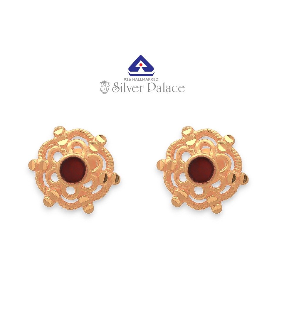 916 Gold with Kanche Collections Red Stone Studded Traditional Earr Hoops For Girls