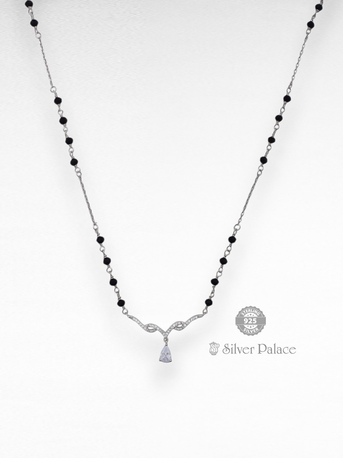 925 Sterling Silver v shape with white stone mangalsutra for ladies 