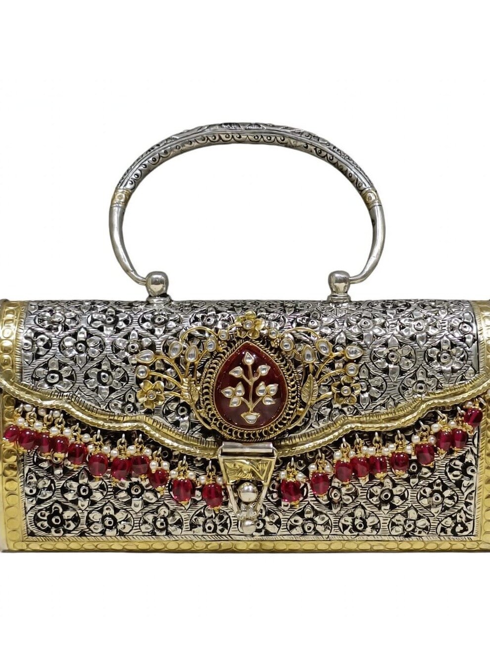 925 OXIDISED SILVER FLORAL NAGAS PURSE FOR WOMEN 