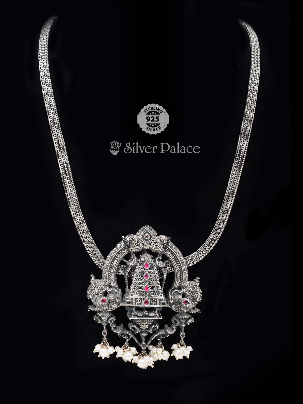 Oxidised Silver Temple Tower Motif Necklace For Women Mannj