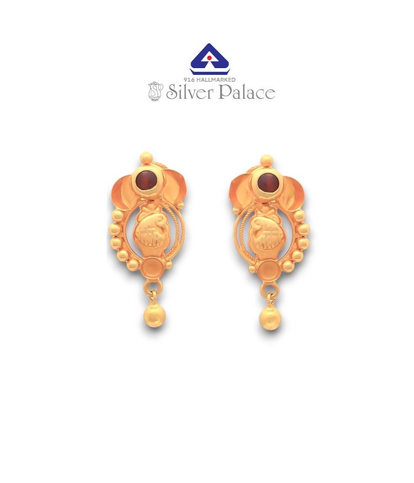 916 Gold with Kanche Collections Red Stone Studded Traditional Earring For Girls  