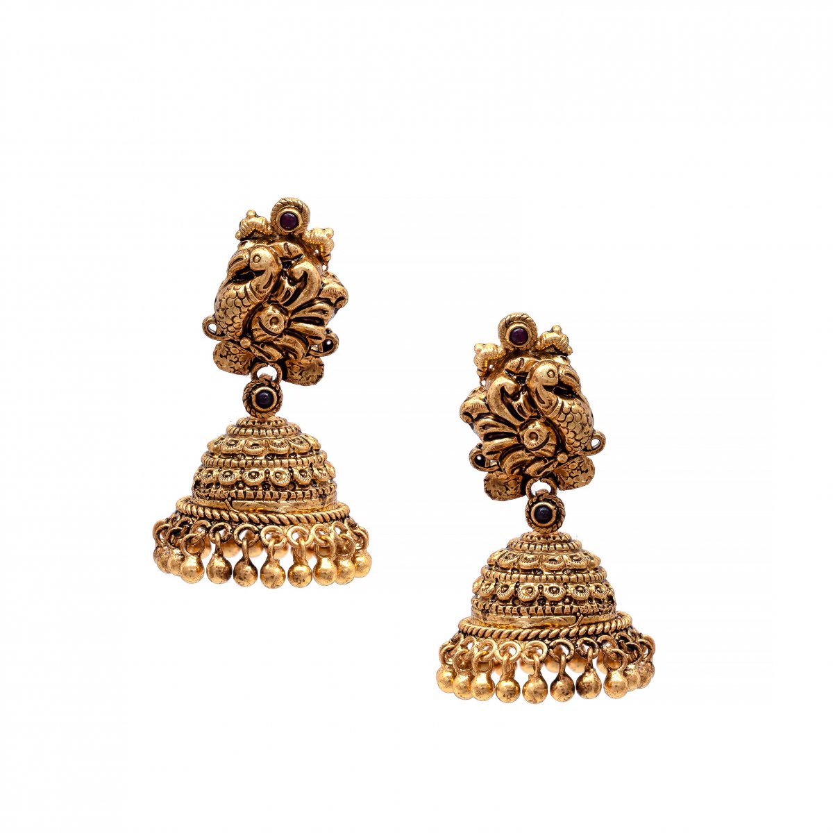 92.5 SILVER GOLD POLISHED PEACOCK NAGAS JHUMKI FOR GIRLS