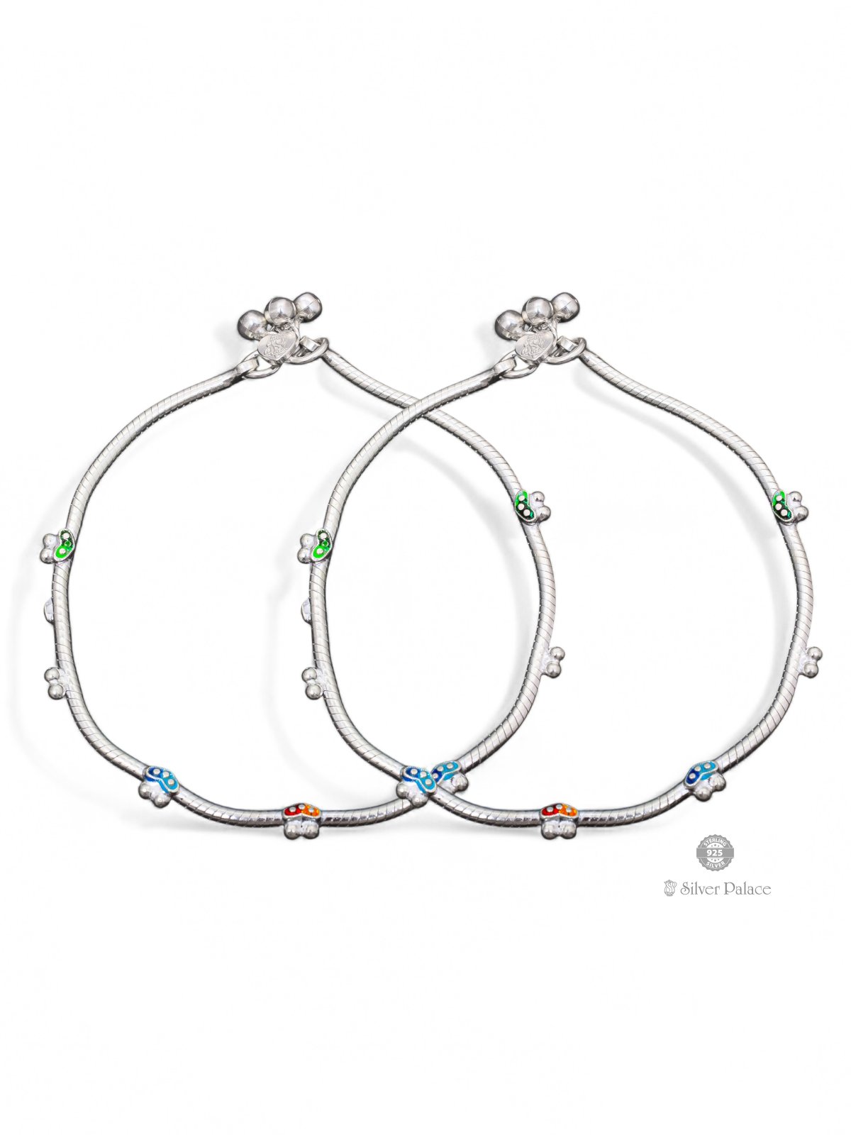 925 STERLING SILVER BEADS WITH ENAMEL HEART ANKLETS FOR GIRLS 