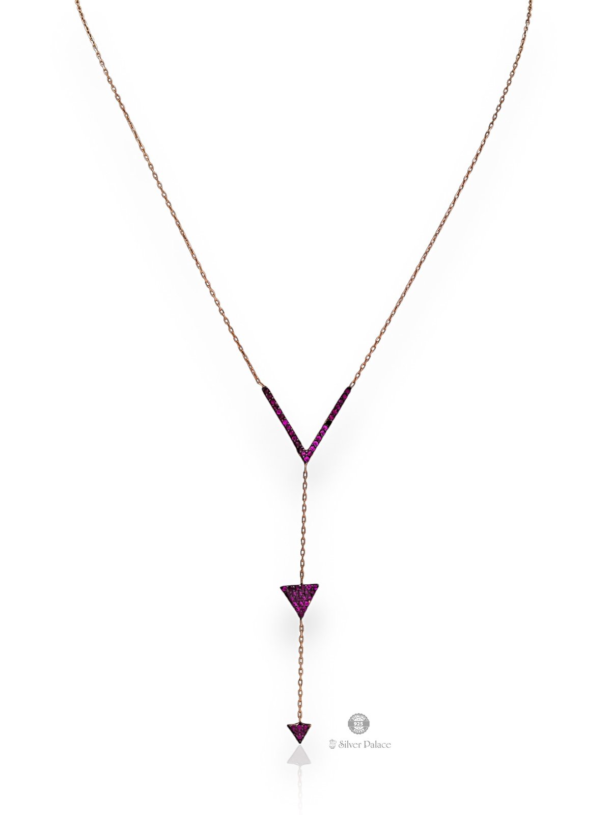 925 SILVER ROSE GOLD POLISHED V SHAPE WITH PINK STONES CHAIN FOR GIRLS SHEYA COLLECTION 