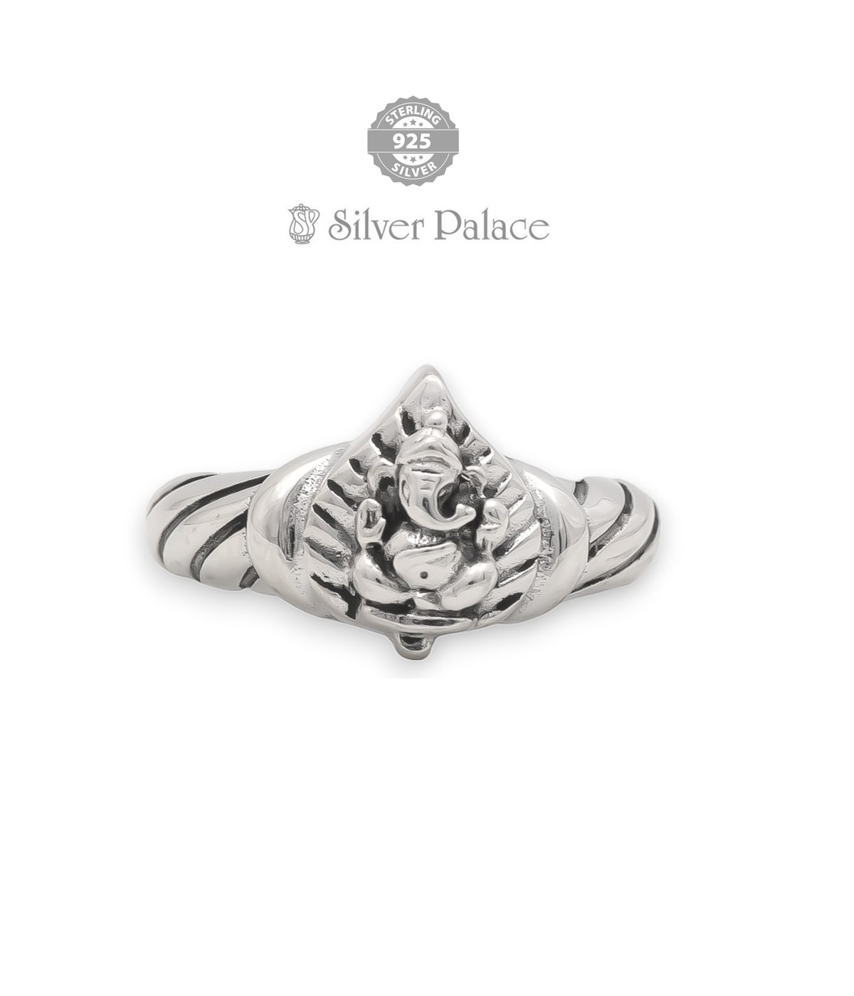 92.5 SILVER Divine Collctions Ganesha with leaf Design Rings For Men