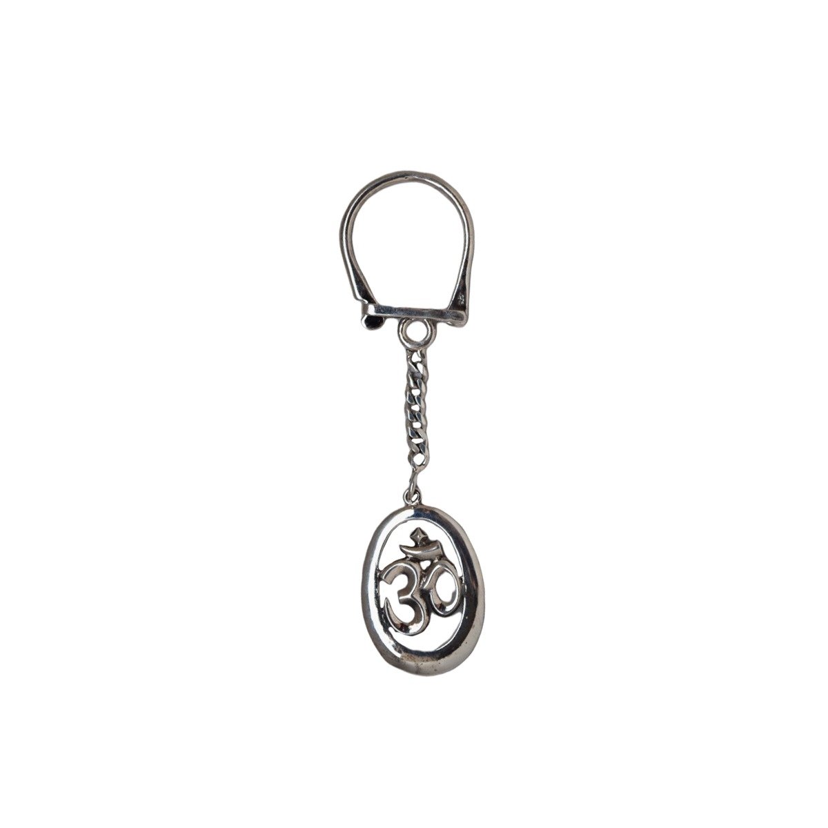 SILVER OM DESIGN KEYCHAIN OVAL SHAPED