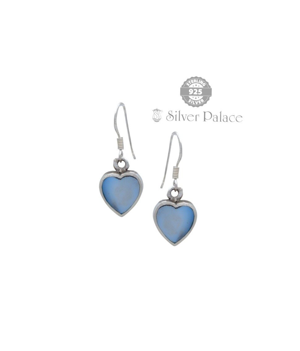925 Sterling Silver Trishe Collection Natural Larimar Gemstone Heart Dangle Earrings