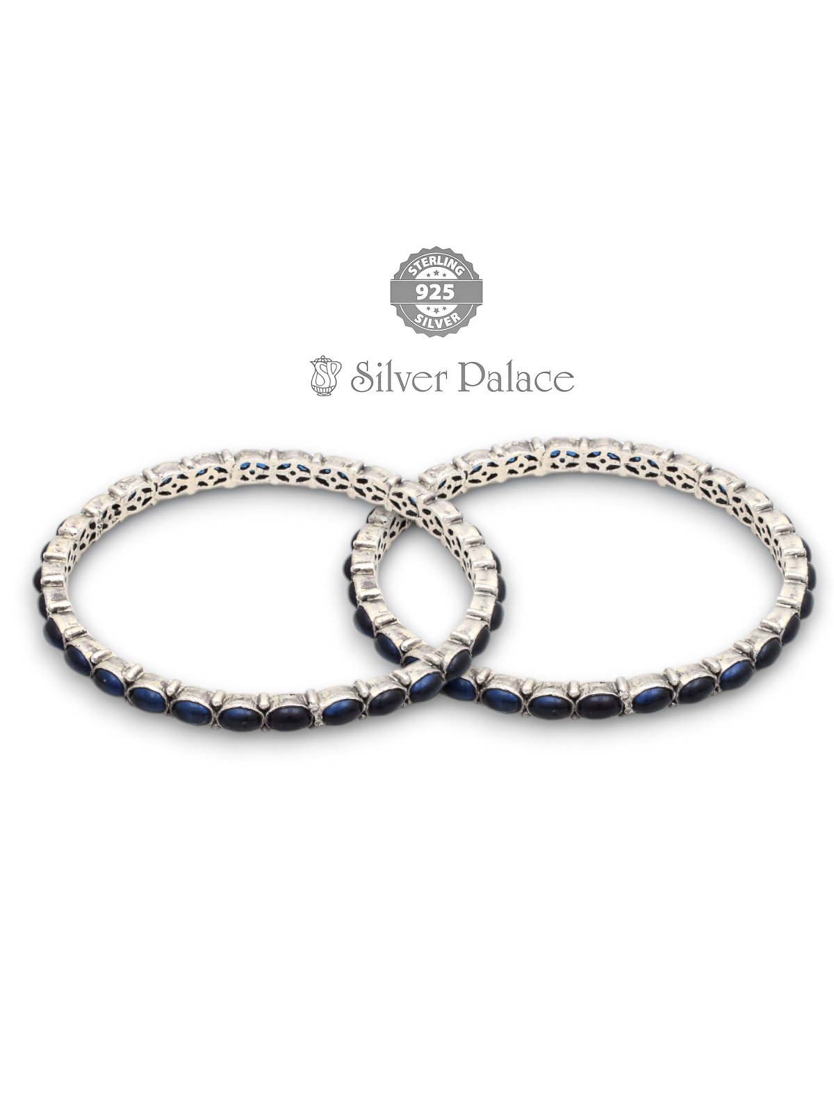 925 Sterling Silver Blue Spinal Bangles For Womens Mannj