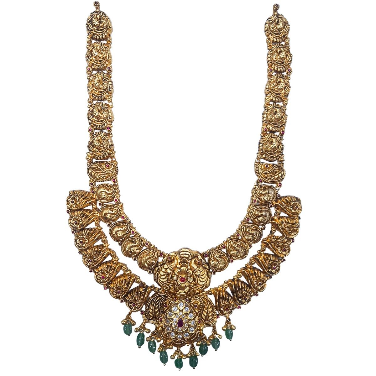 TWO TIER GOLD PLATED WHITE GREEN NECKLACE FOR BRIDE