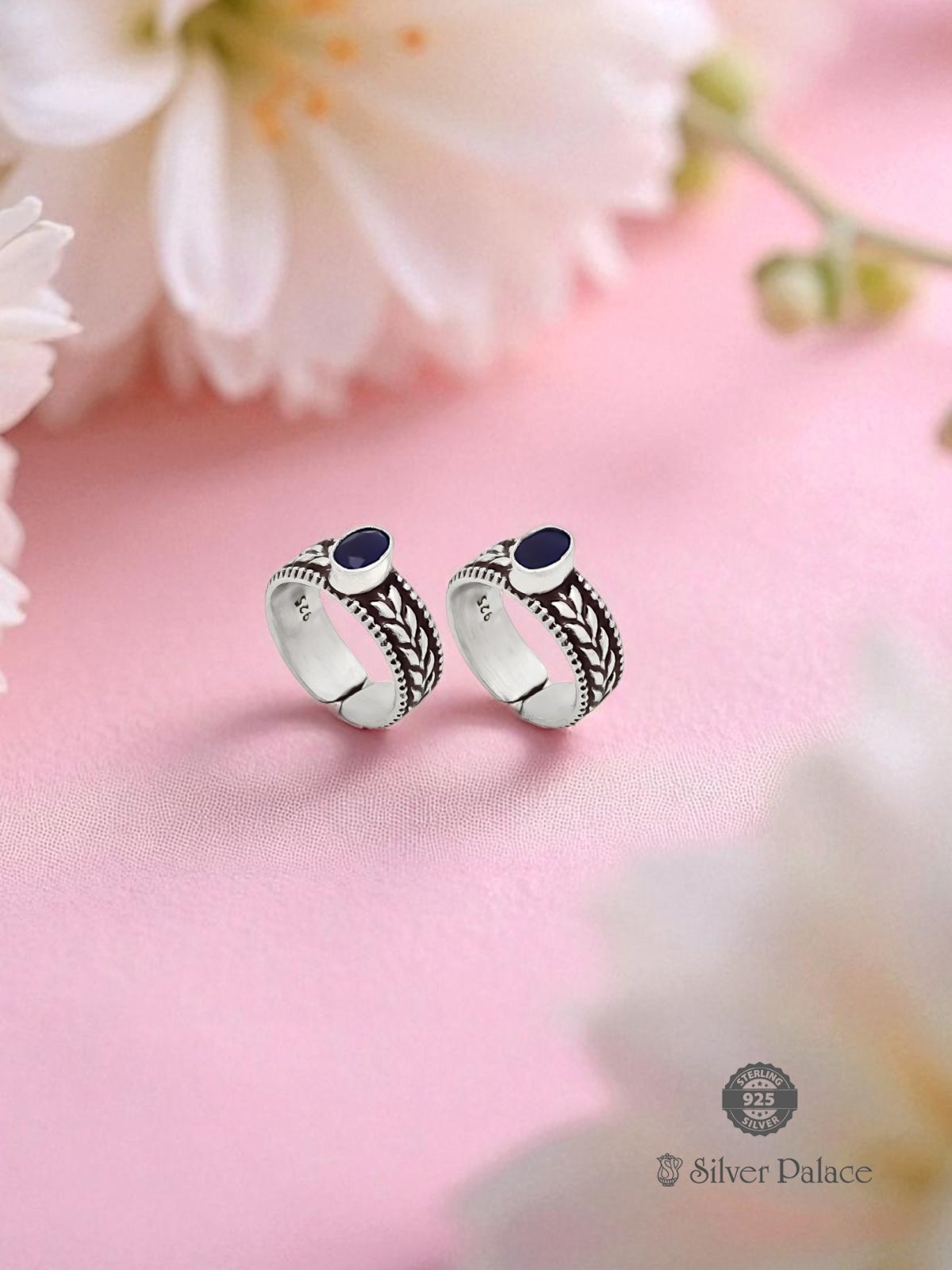 925 OXIDISED SILVER BLUE STONE TOE RING FOR LADIES NEETH COLLECTION 