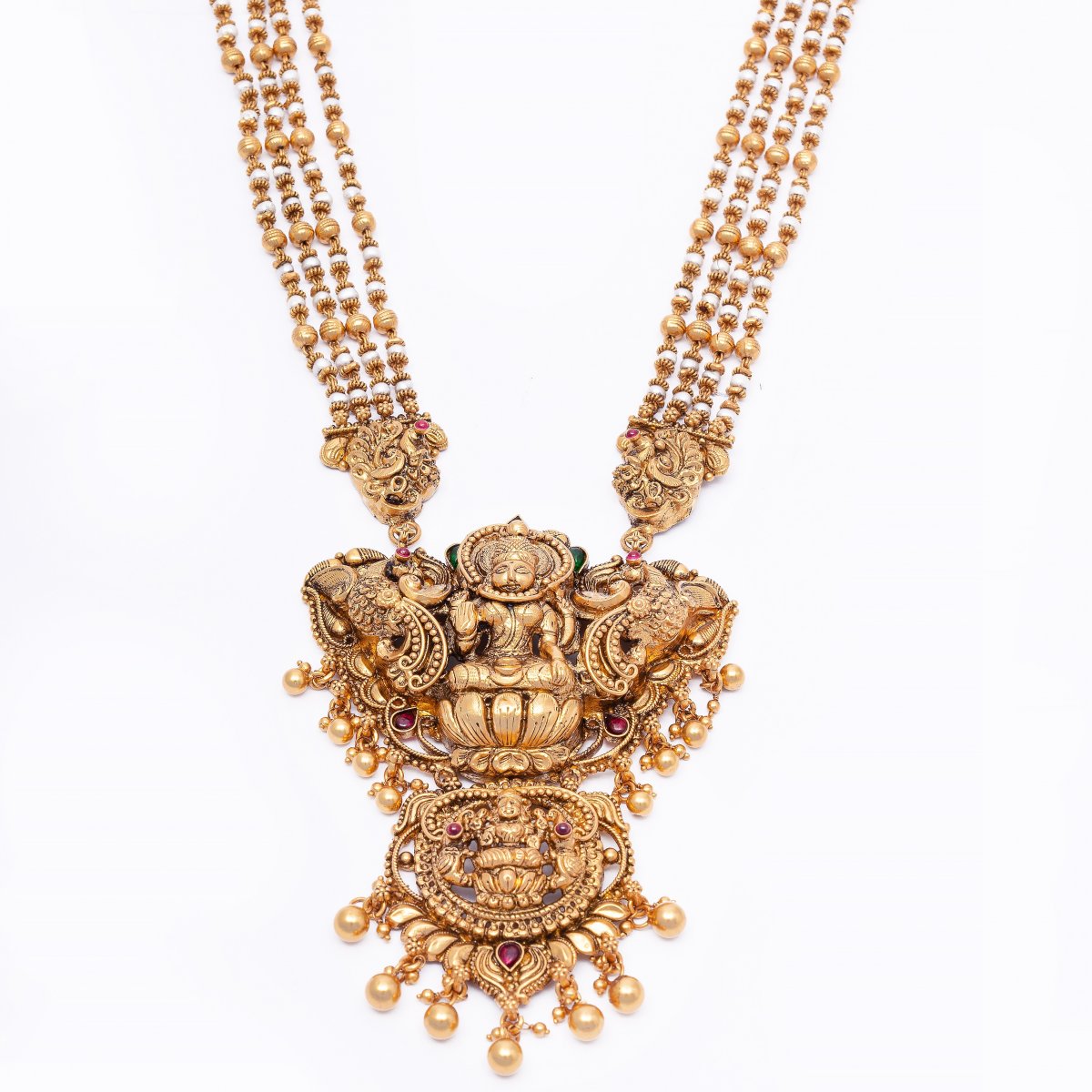PURE SILVER GOLD PLATED TRADITIONAL TEMPLE JEWELLERY NECKLACE