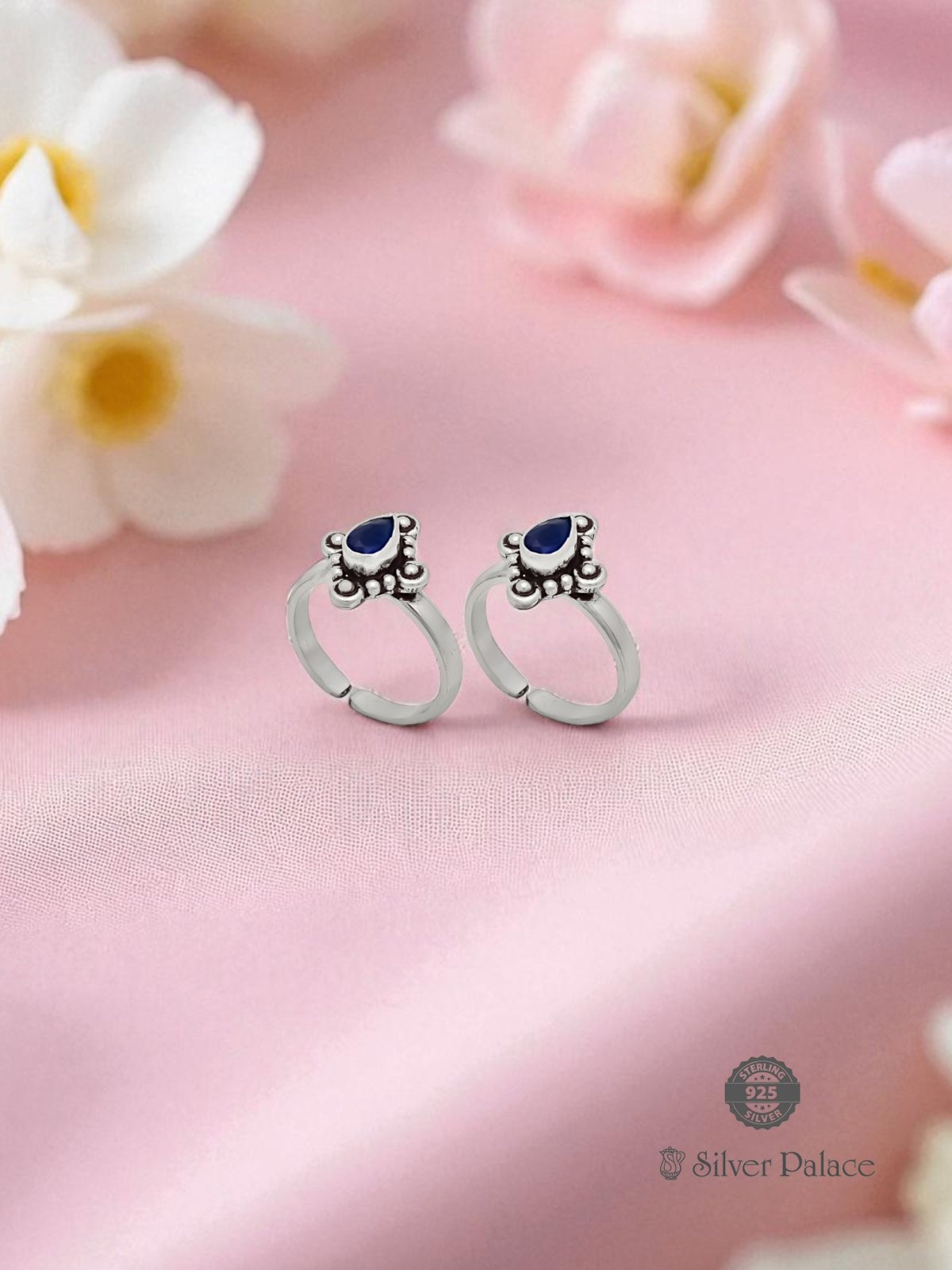 925 OXIDISED SILVER NAVY BLUE STONE TOE RING FOR WOMEN NEETH COLLECTION