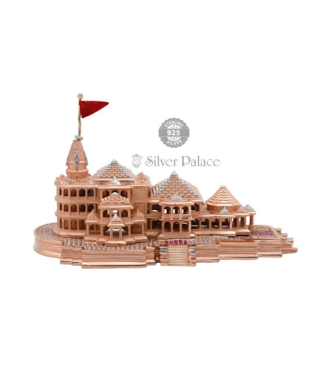  925 Sterling Silver With Rose Gold Plated Ram Mandir Rama Temple For Pooja