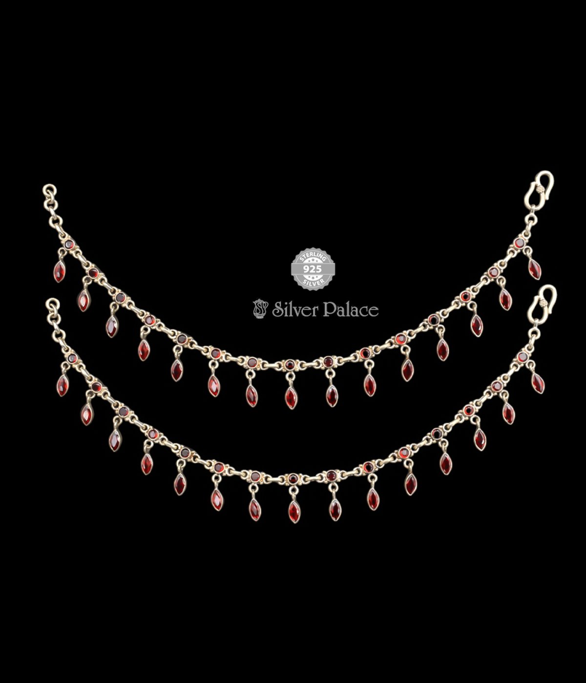 92.5 PURE SILVER NEETH COLLECTIONS WITH RED COLOUR ANTIQUE LOOK ZIRCON ANKLET FOR GIRLS