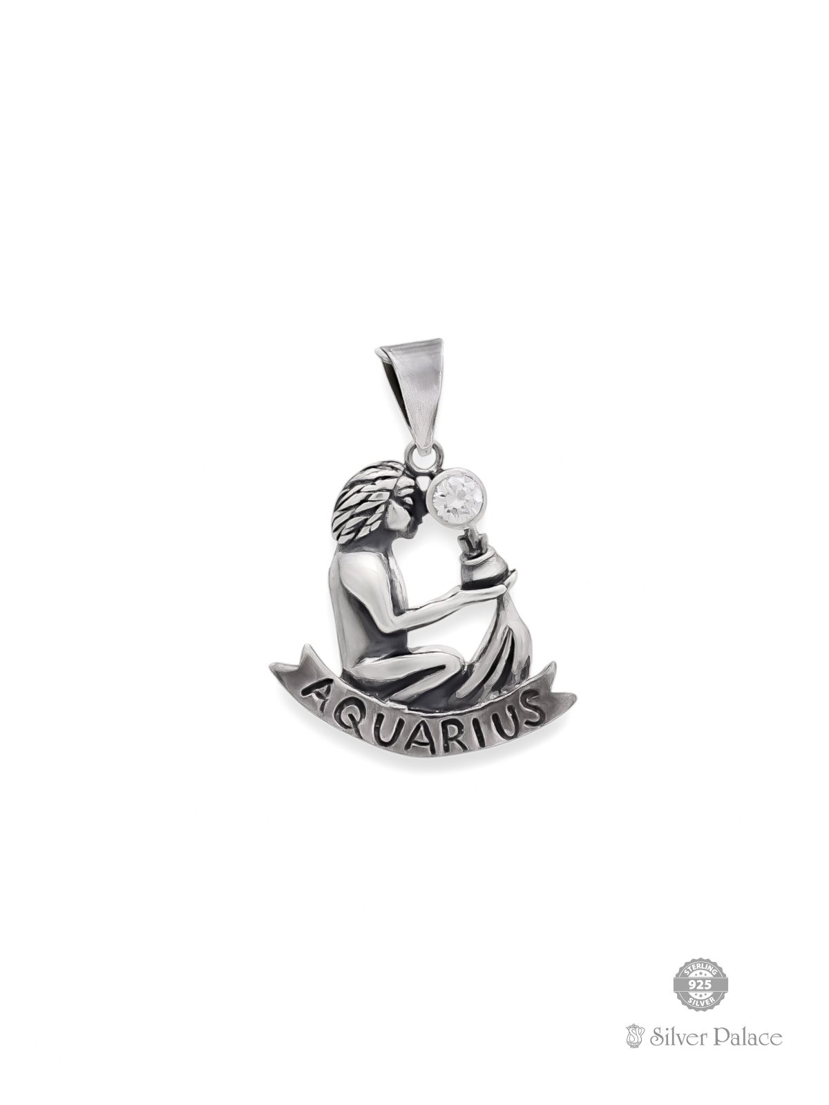 925 OXIDISED SILVER AQUARIUS SIGN UNISEX ZODIAC PENDANT