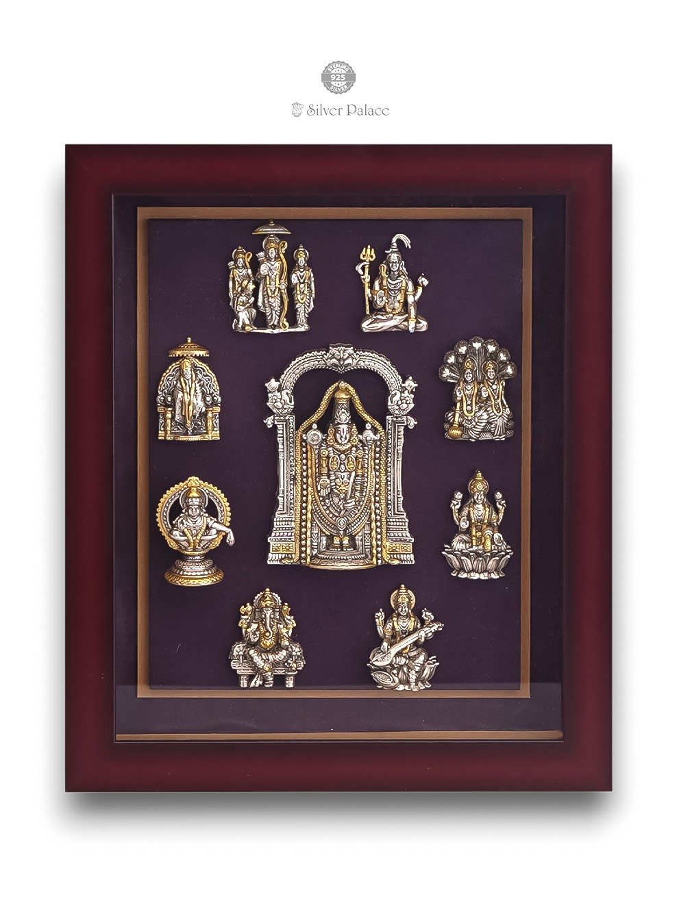 925 SILVER GOLD POLISHED BALAJI WITH ALL GOD IDOL 9 in 1 PHOTO FRAME LAKSH COLLECTION