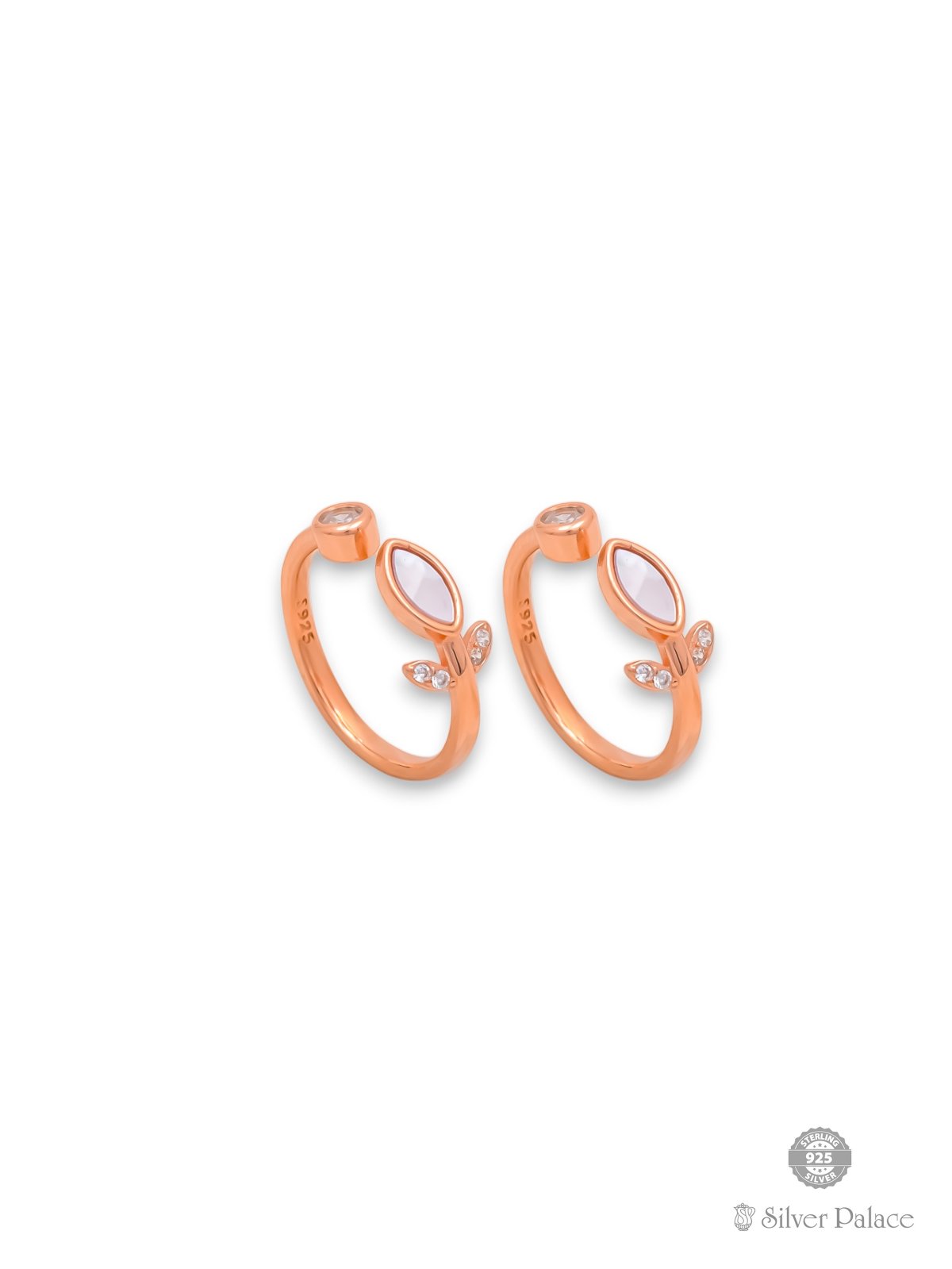 925 SILVER ROSE GOLD POLISHED LEAF DESIGN TOE RING FOR GIRLS SHEYA COLLECTION 