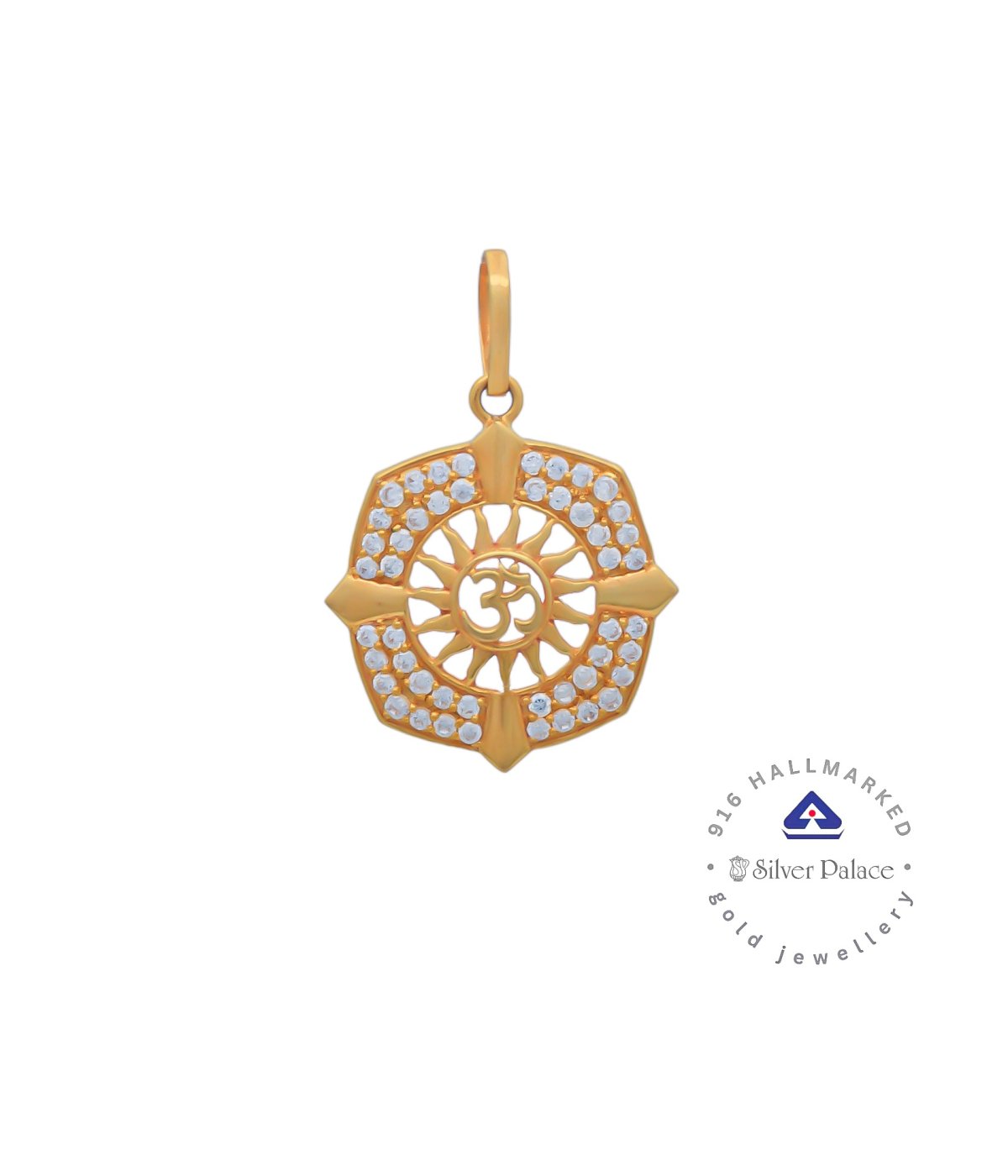 Kanche Collections 916 Pure Gold Fancy Design & Square Shape OM Divine Pendant With CZ Stone Studded For Mens & Womens 