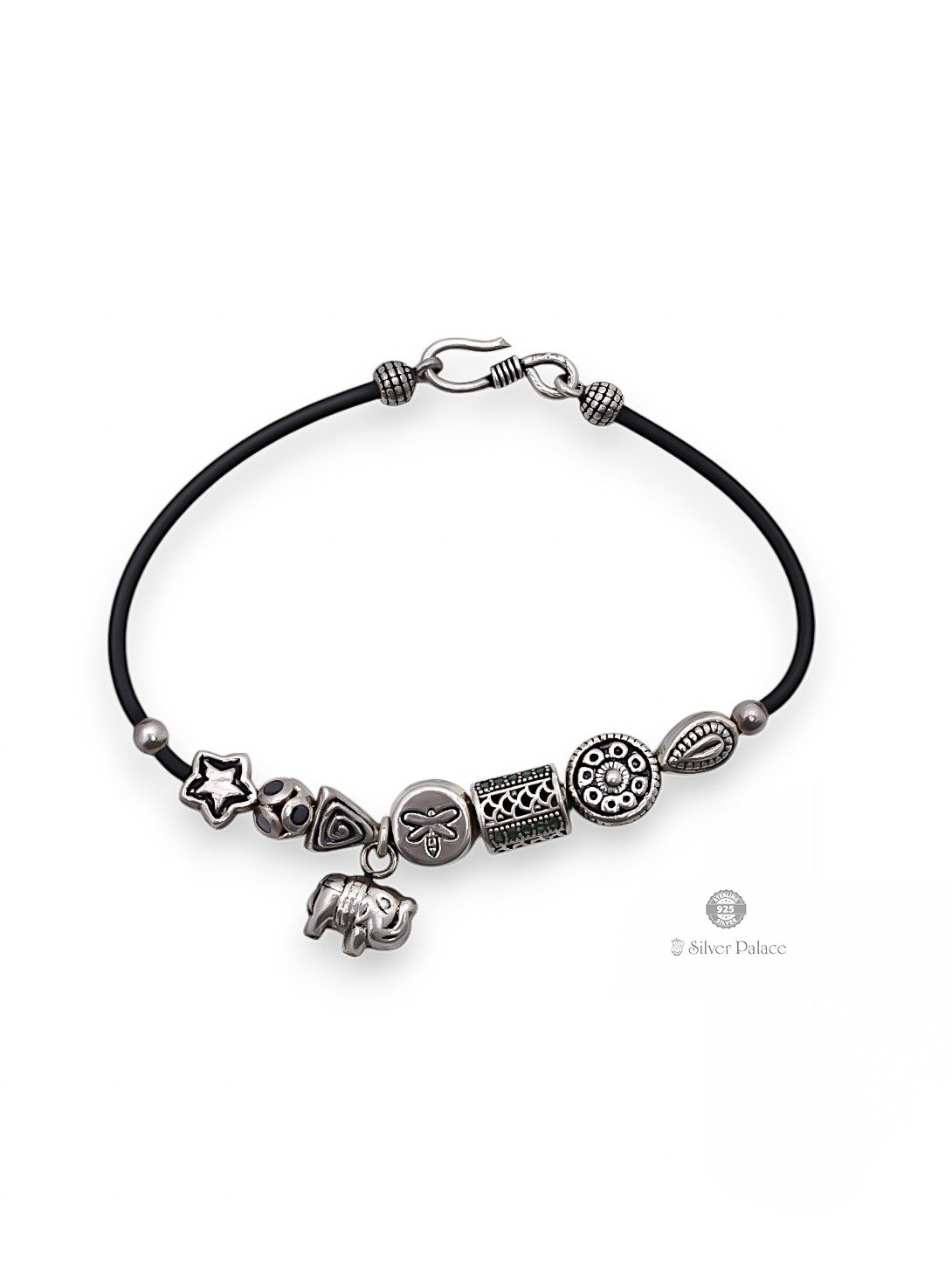925 OXIDISED SILVER BAND TYPE WITH ELEPHANT HANGING BRACELET FOR GIRLS BHAVA COLLECTION 