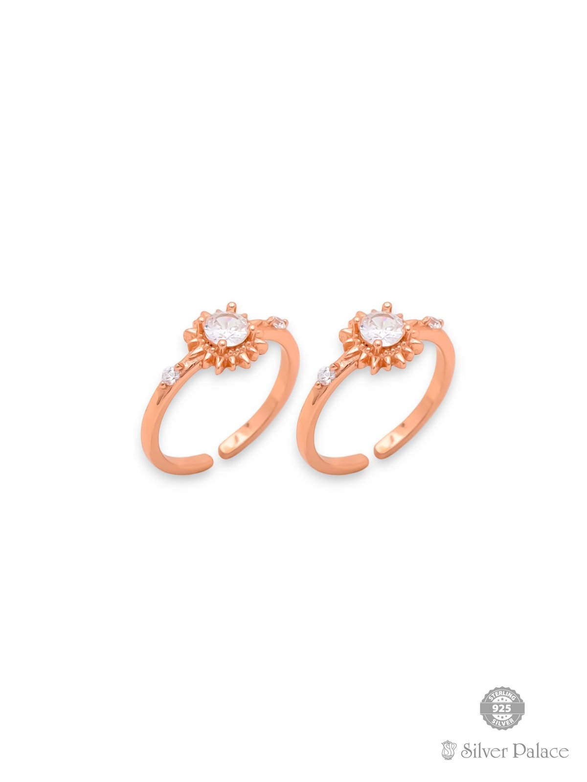 925 SILVER ROSE GOLD POLISHED CZ TOE RING FOR YOUR LOVE 