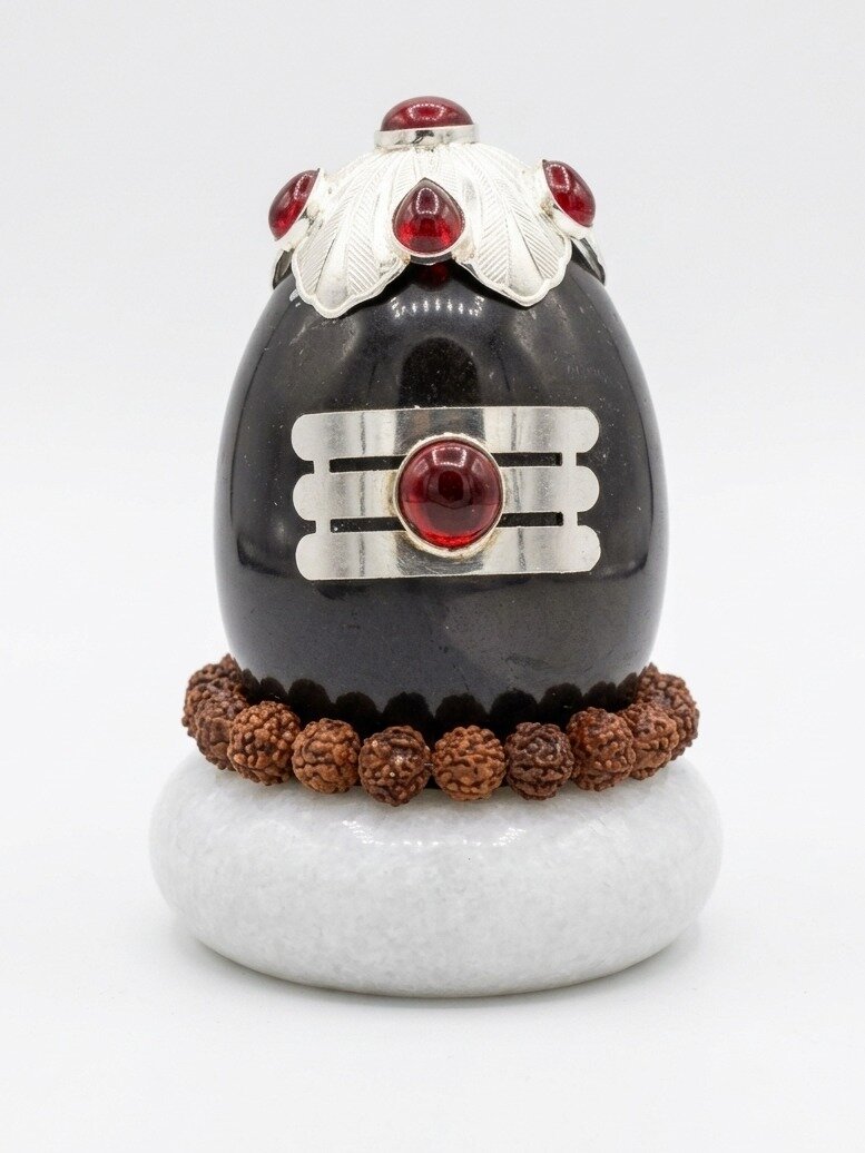 925 Silver Tripundra With Marble Shiva Lingam for pooja room