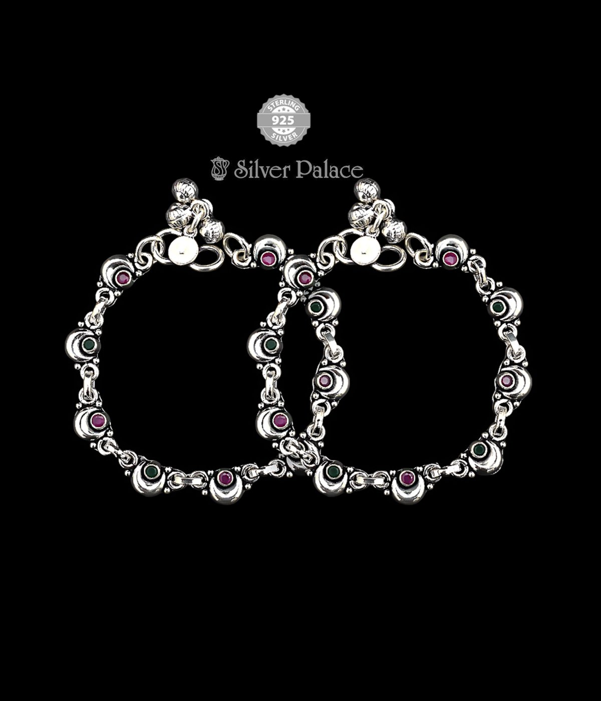 925 Oxidized Silver Neeth Collections Cut Stone Anklets For Women