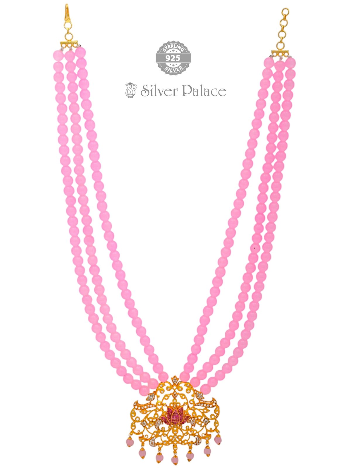 916 GOLD PINK BEADS WITH FLORAL DESIGN NECKLACE FOR GIRLS  