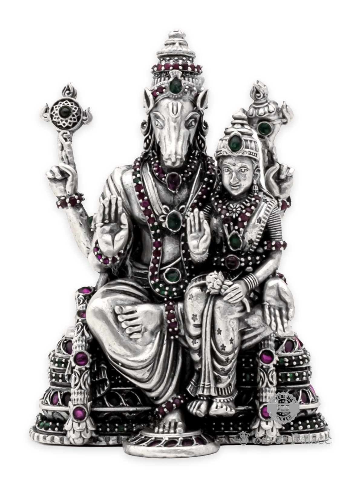 ANTIC FINISH 925 SILVER  IGIRIVAR WITH LAKSHMI   IDOL WITH RUBY EMERALD 