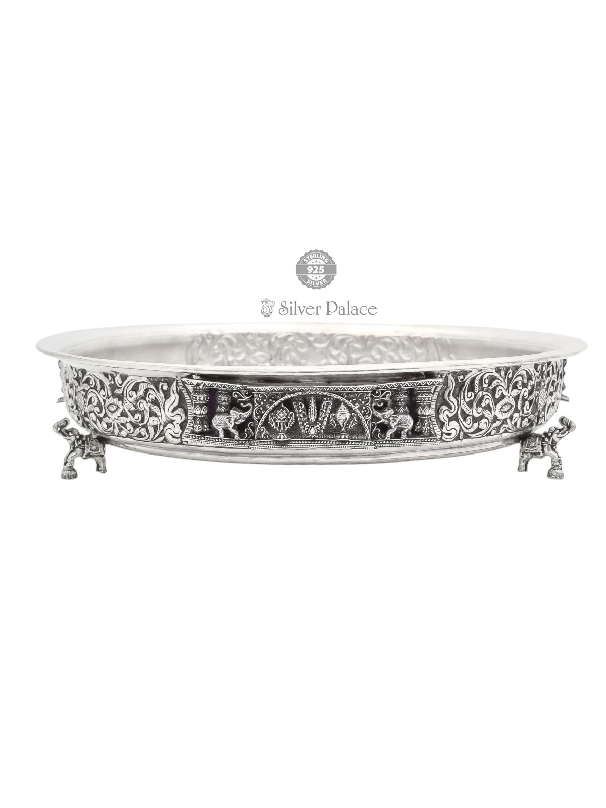 925 ANTIC SILVER SANGU,SAKKARAM, NAMAM, MOTIF POOJA PLATE 
