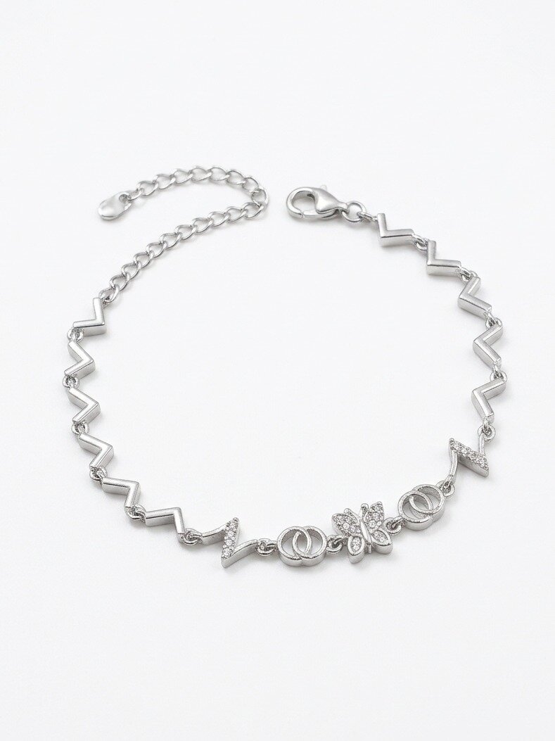  92.5 Sterling Silver Butterfly WHITE STONE bracelet For Girls Use
