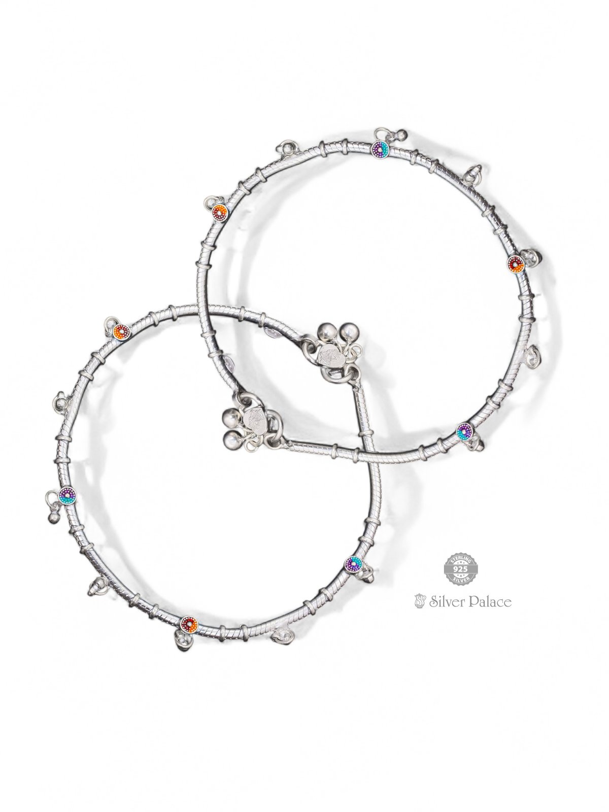 925 STERLING SILVER BEADS WITH COLOR FULL ENAMEL DESIGN ANKLETS FOR GIRLS